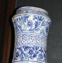 Blue and white drug jar