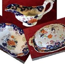 Imari China gravyboat, serving bowl, tureen