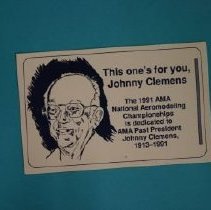 Johnny Clemens 1991 Memorial Sticker