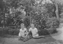 Two German Boys w. Wooden Toy Train