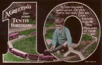 10th Birthday Greeting Card with Boy and Toy Train