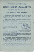 Instructions for operating Lionel Smke Locomotives, and Instructions for Operating Lionel Electric Remote Control Dumping Ore Car No, 3459, Lumber Car No. 3451
, and Dump Cat No. 3559