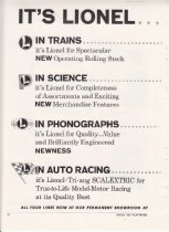It's Lionel... in Trains, in Science, in Phonographs, and in Auto Racing