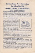Instructions for Operating No. 682 and No. 736 Lionel Smoke Locomotives wit