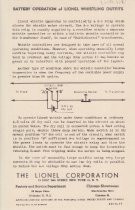 Battery Operation of Lionel Whistling Outfits