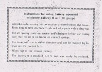 Instructions for Using Battery Operated Miniature Railway O and OO Gauge