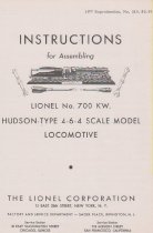 Instructions for assembling Lionel No. 700 KW Hudson-Type 4-6-4 Scale Model Locomotive