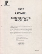 1982 Lionel Service Parts Price List