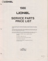1986 Lionel Service Parts Price List