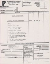 Authorized Lionel Service Station Parts Order Form
