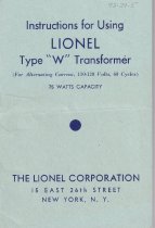 Instructions for Using Lionel Type "W" Transformer