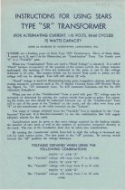 Instructions for Using Sears Type "SR" Transformer