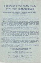 Instructions for Using Sears Type "SR" Transformer