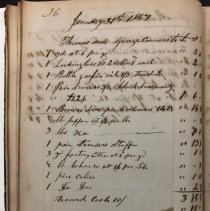 Account ledger, Enterprise, 1857 list of goods