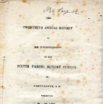 20th Annual Report on the South Parish Sunday School - May 27, 1838.