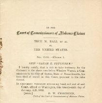 In the Court of Commissioners of Alabama Claims: True M. Ball vs. United States.