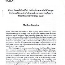 From Social Conflict to Environmental Change: Colonial Forestry's Impact on New England's Piscataqua Drainage Basin.