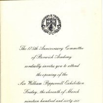Invitation from 175th Anniversary Committee of Berwick Academy to the Opening of the Sir William Pepperrell Exhibition (March 11,1966)