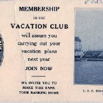 First National Bank, "Membership in our Vacation Club"