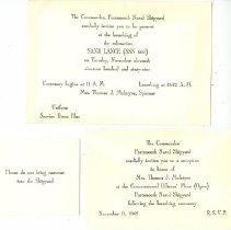 Invitation and tickets for Launching of the Sand Lance (SSN 660), Nov. 11, 1969.