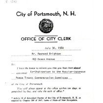 Appointment of Raymond Brighton to Russian-Japanese Peace Treaty Commemoration Committee