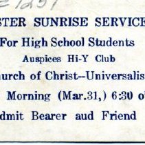 Easter Sunrise Service for High School Students, Auspices of Hi-Y Club