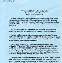 80th Anniversary Open House of Temple Israel of Portsmouth