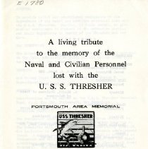 A Living Tribute to the Memory of the Naval and Civilian Personnel Lost with the United States Submarine  Thresher. The U.S.S. Thresher Memorial Fund.