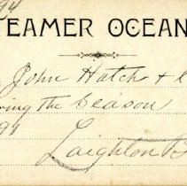 1891 Season Pass for the steamer "Oceanic"