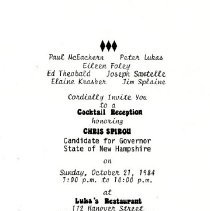 Ferris Bavicchi Ephemera Collection, September-October, 1984.