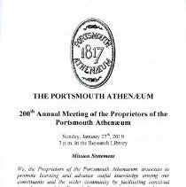 200th Annual Meeting of the Proprietors of the Portsmouth Athenaeum (January 27, 2019) [program]