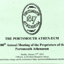 200th Annual Meeting of the Proprietors of the Portsmouth Athenaeum invitation [postcard]