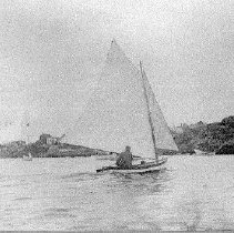 PHOTOGRAPH, ANCHORED TUGBOAT AND SAILING DORY OFF CROCKER PARK