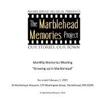 Feb 2020 Growing Up In Marblehead Title