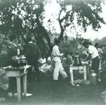 Students and teachers being served at picnic
