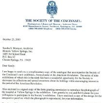 The Society of the Cincinatti letter
