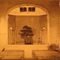 Interior of YMCA showing organ