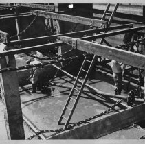 Northeast Primary Tank. Damage to primary tank no. 4, 4-15-1954, when an attempt was made to start collectors using full diameter of shear pin. Two pe