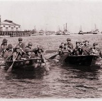 Soldiers of of the 53rd Infantry, Co. A, landing on Monterey beach, 1941-42