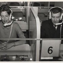 DLI HQ & DLIEC: Commander and Mrs. Stanley Jones in langauge lab