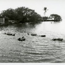 Fort Ord -field maneuvers: soldiers swimming across water