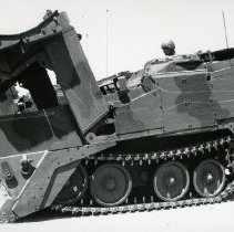 Fort Ord -field maneuvers: soldier driving a bull dozer