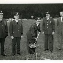 Major General Edwin Carns, Fort Ord Commanding Officer, and Col. Richard J. Long, Commandant of Army Language School (ALS), at groundbreaking for student dormitory.