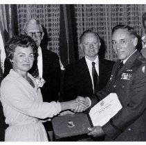 Dorothy Schnieder with several former DLIFLC commandants, 19\80.