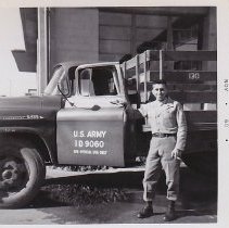 Sp4 Abil Abdallah Mughannam with U.S. Army truck, November 1960.