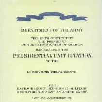 Army Presidential Unit Citation for the Military Intelligence Service, 2000