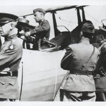 General Hunter Liggett in France, 1919, views aircraft with mounted automat