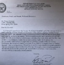 Lt. Col. R. Sakakida Sword Letter of Acceptance