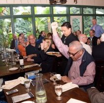 Retired DLI Dean Ben De La Selva reacts during Payne retirement, 2019.