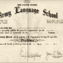 Army Language School diploma of John William Grastorf, 16 June 1961.